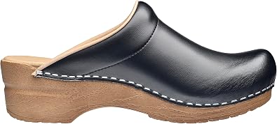 Sanita Sandra Open Clog Original Handmade Flexible Leather Clogs for Women Anatomically Shaped Foot Bed with Soft Foam