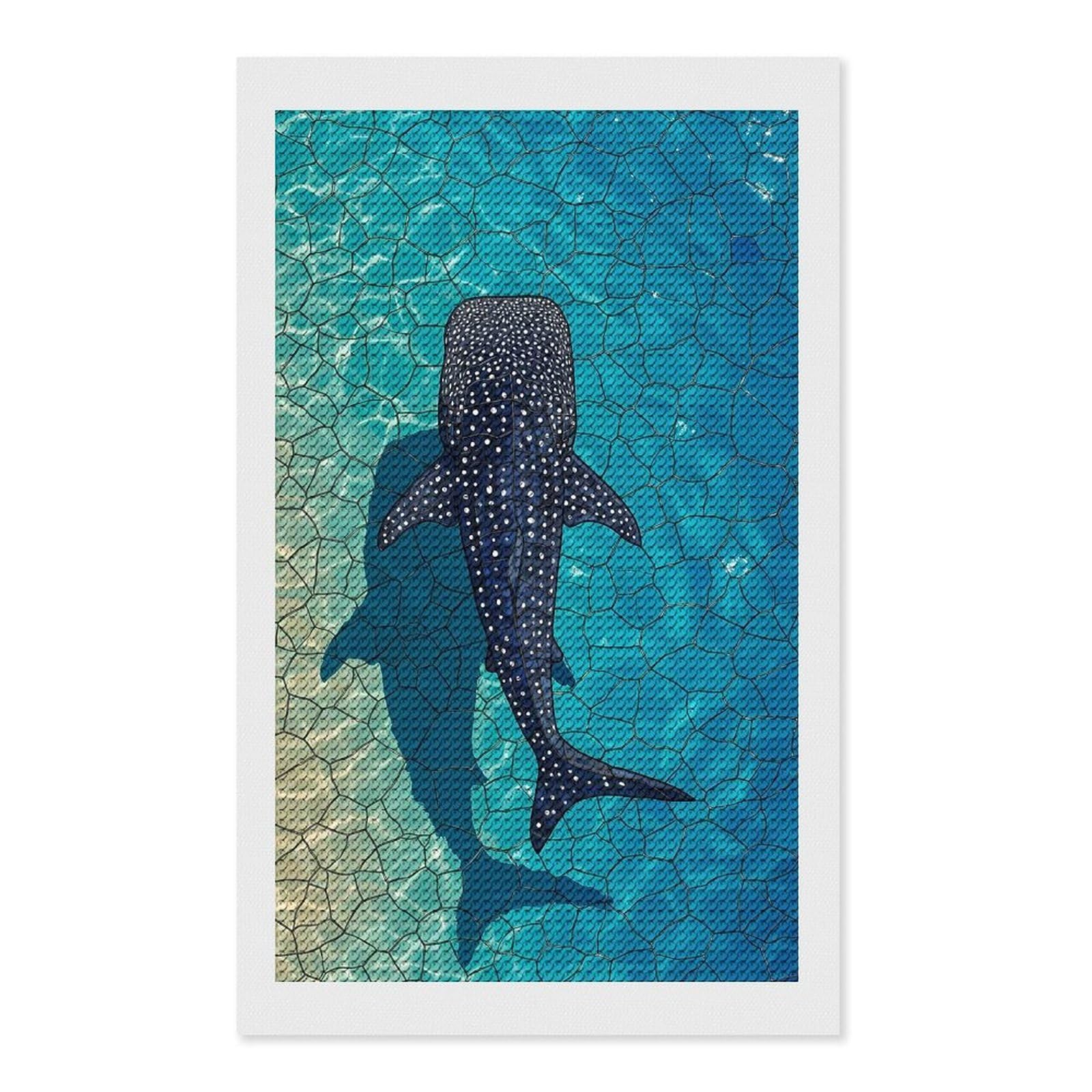 Junmoney Whale Shark Stained Glassed Diamond Art Canvas 12"x20", for Creative Relaxation, Simple to Start, Aesthetic Room Decor, Holiday Gift Idea