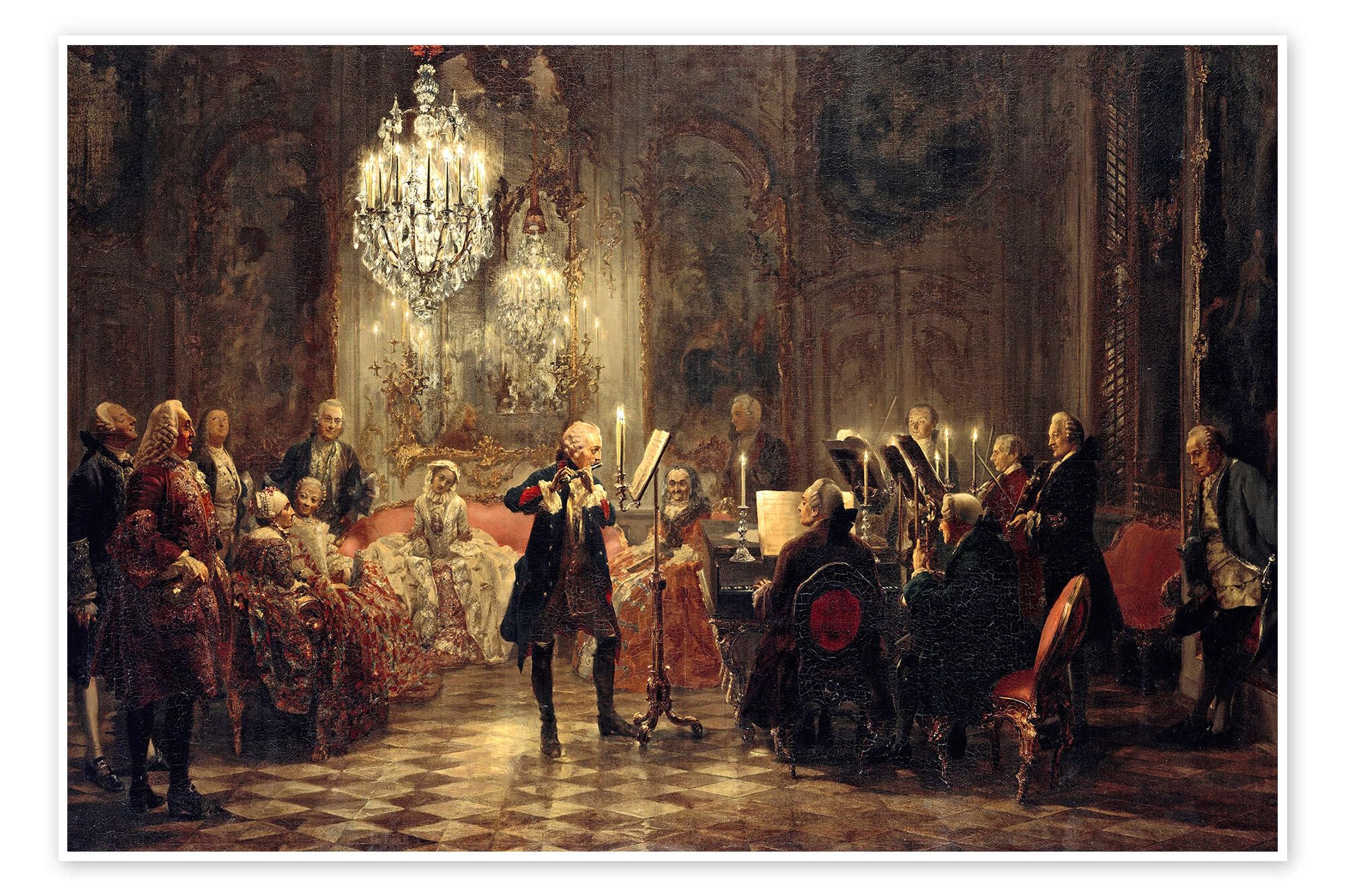 Posterlounge Il concerto per flauto Poster | 120 x 80 cm di Adolph von Menzel Quadri Decorazione per pareti