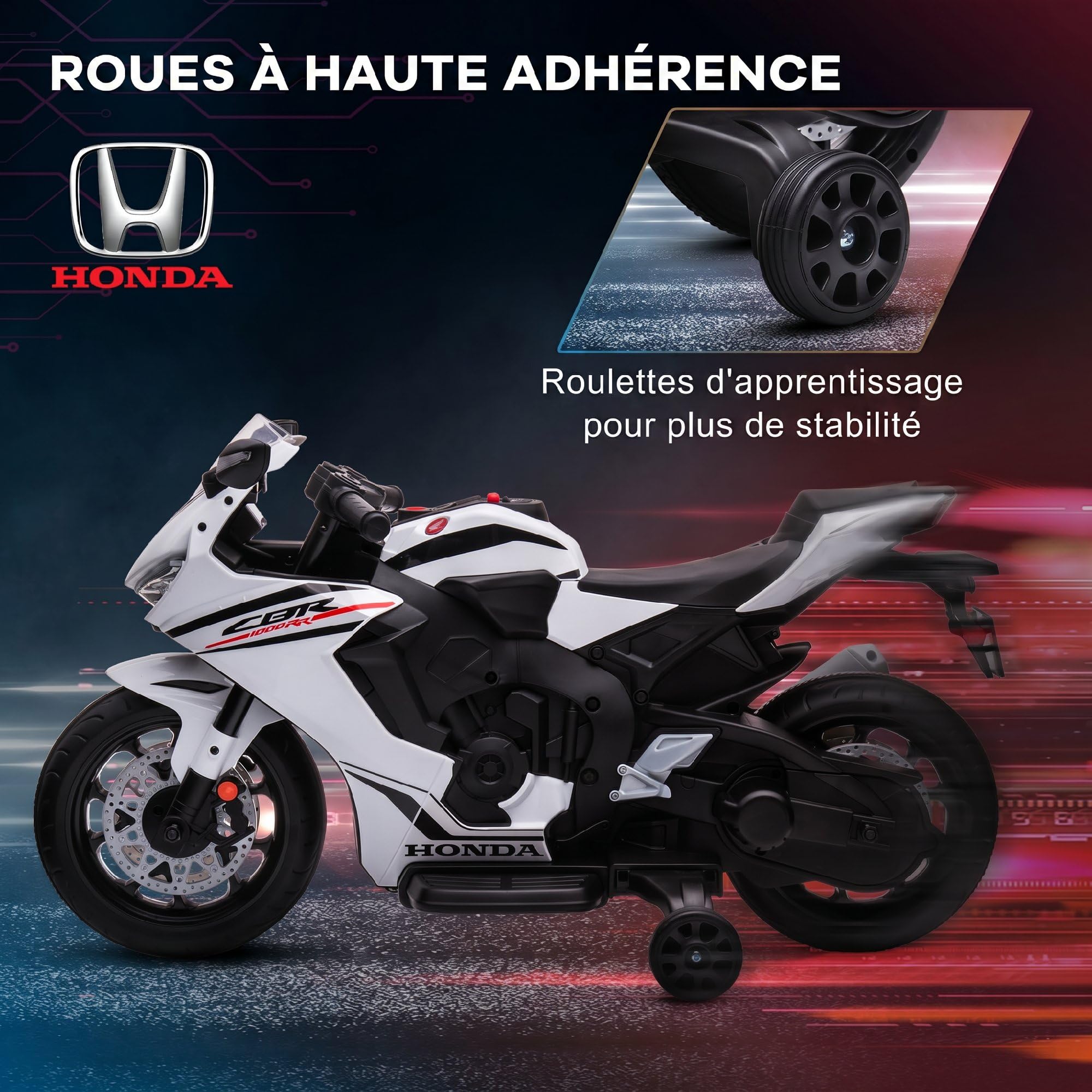 HOMCOM Moto Électrique Enfants sous Licence Honda 6 V 3-5 Ans Blanc