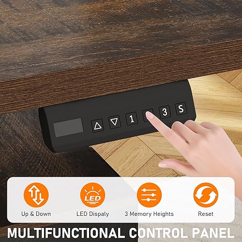 Miniatura 7 de Escritorio eléctrico de pie de 63 pulgadas, altura ajustable, escritorio de esquina en forma de L con tomas de corriente, cajones de almacenamiento