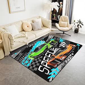 Amazon.com: Green Qrange Racing Car Area Rug 3x5 Kids Race car ...