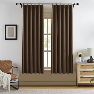 KangBang Chocolate Brown Pinch Pleated Blackout Curtains with Hooks- 63 inch Length Room Darkening Energy Saving Short Window Treatments for Bedroom Kitchen,W40xL63,2 Panels