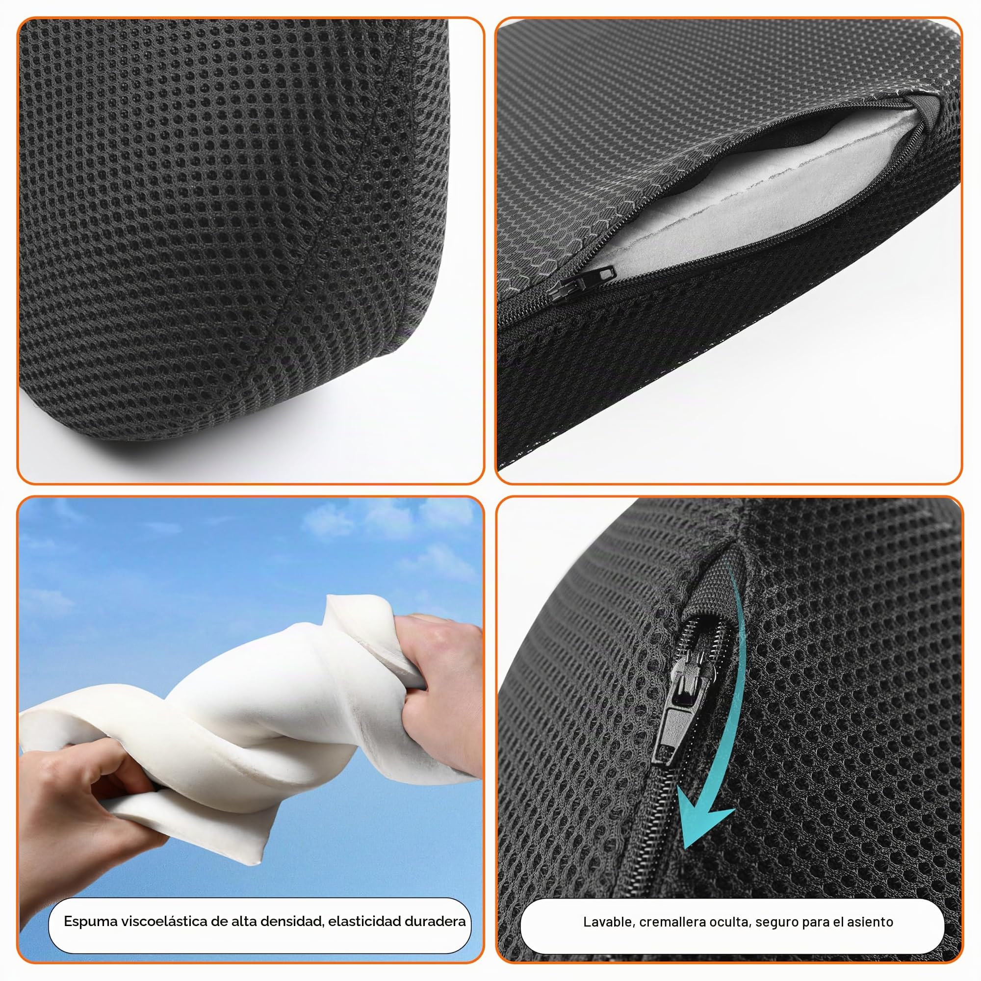Cojin Asiento Coche&Soporte Lumbar, Alivia Dolor Espalda, Soporte Cintura, Espuma Memoria, Tela Suave, Transpirable Sin Sofocamiento, Uso Coche Oficina Descanso, Mejora Postura