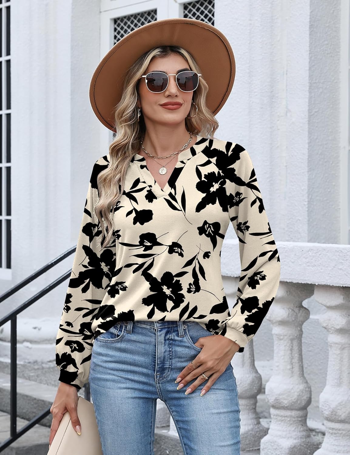 AKEWEI Women's Blouses V Neck Dressy Casual Lantern Long Sleeve Tops Business Work Raglan Shirts Fashion - Image 5