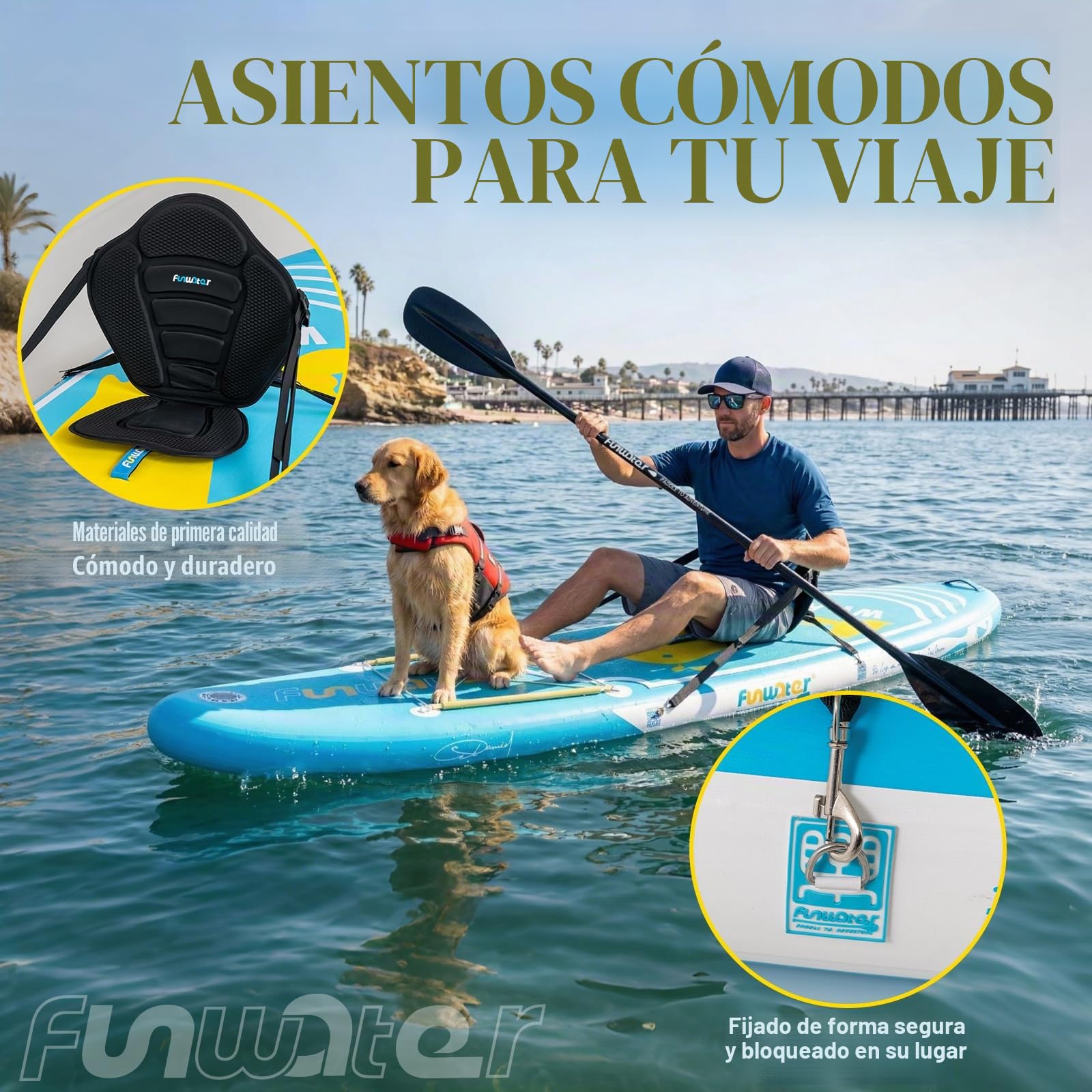 FunWater Tabla de Surf Hinchable de pie para Surf, Tabla de Surf Sup, Accesorio de Remo Ajustable, Bomba, Mochila de Viaje, Correa de Seguridad, Funda Impermeable para teléfono móvil