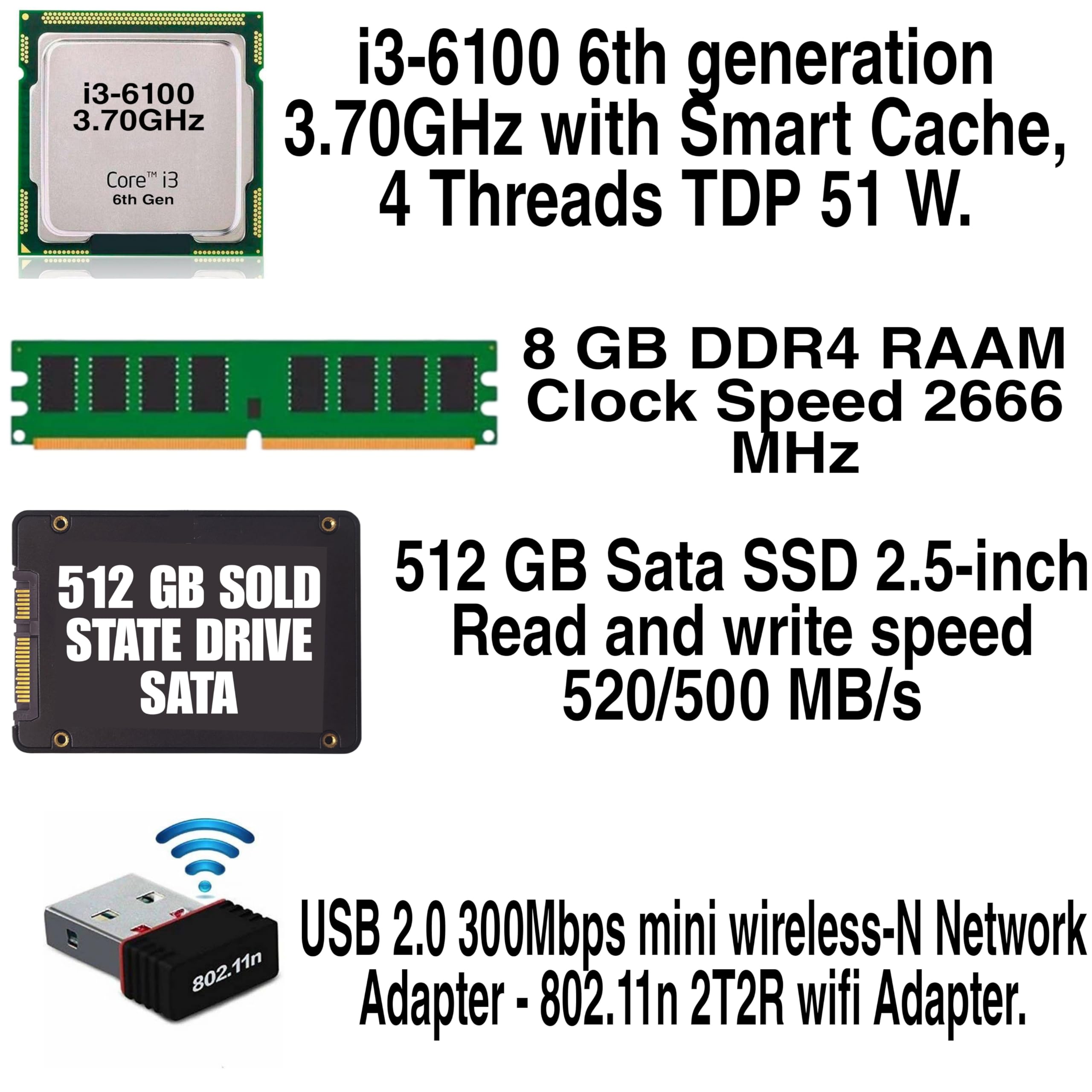 METHEI Computer Desktop PC CPU Core i3-6th Gen (Core i3-6100 3.70