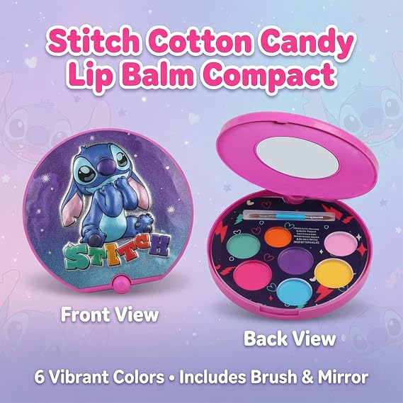 Disney Stitch Flavoured Lip Balm Set - 9PCs Kids Lip Gloss with Mirror Set, Lips Balm Palette Gift for Girls, Townley Kids Makeup Set Gift for Birthday 3+