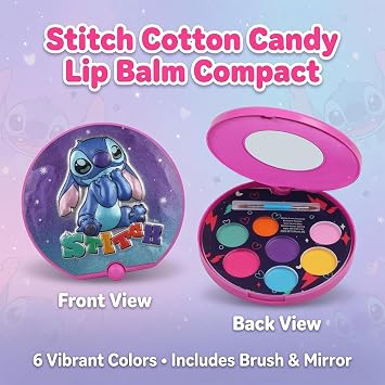 Disney Stitch Flavoured Lip Balm Set - 9PCs Kids Lip Gloss with Mirror Set, Lips Balm Palette Gift for Girls, Townley Kids Makeup Set Gift for Birthday 3+