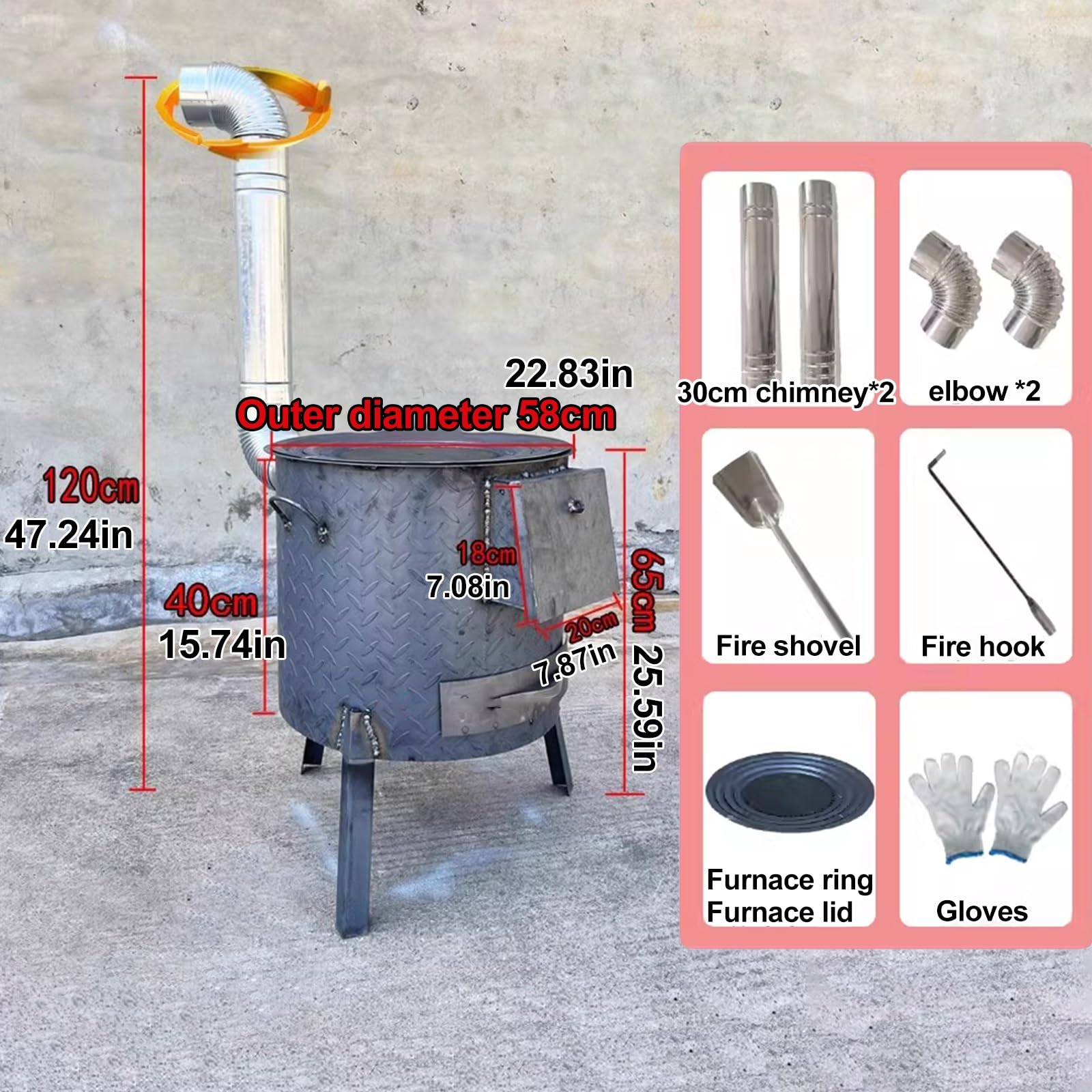 Stufa a Legna da Campeggio con Tubi Rimovibile Fornelletto da Campeggio Struttura in Acciaio Laminato a Freddo per All'aperto, Picnic, Riscaldamento e Cucina