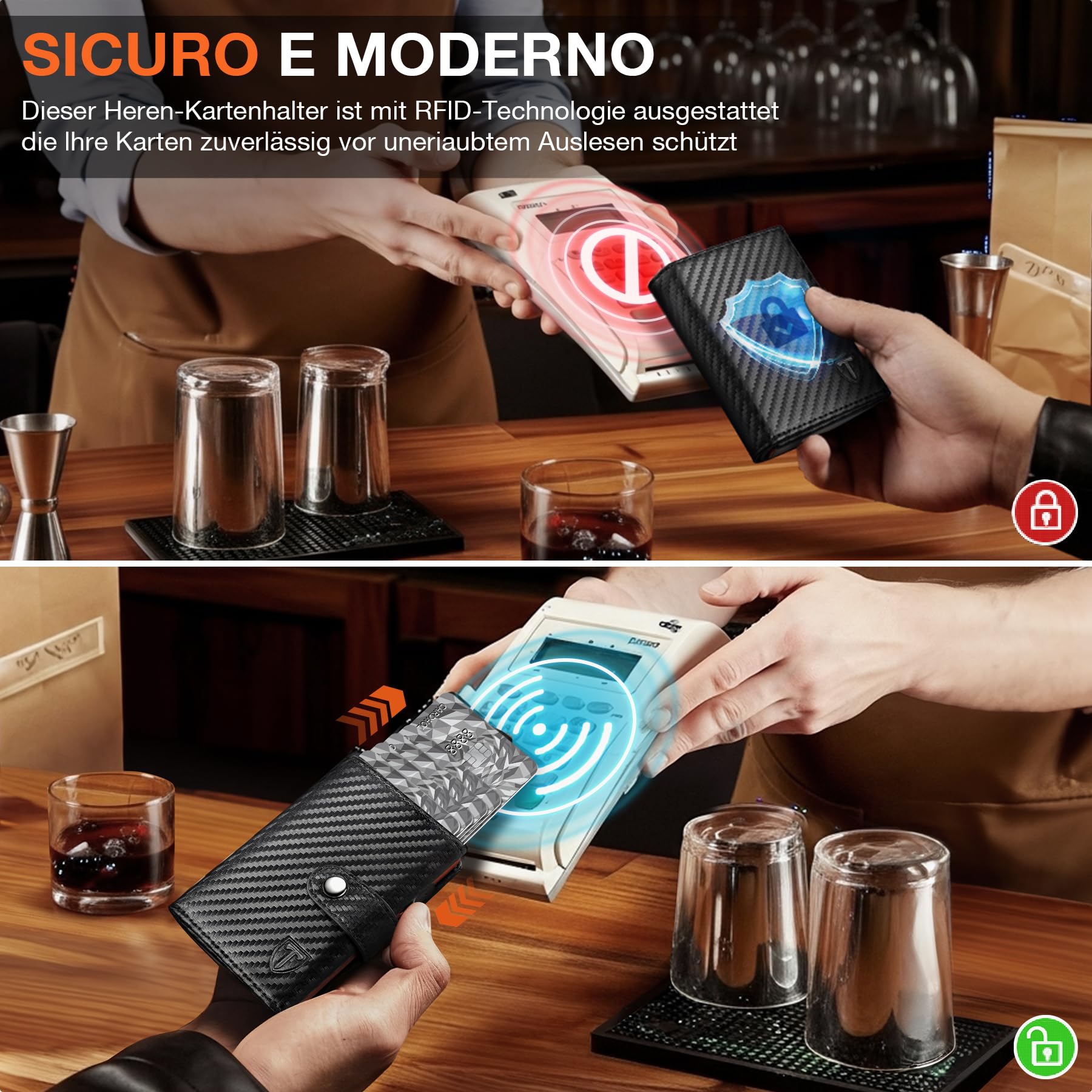 TENBST Portafoglio Uomo & Donna | Porta Carte di Credito 10 carte | Portacarte Uomo con RFID Protezione Anticlonazione | Porta Tessere Uomo con Portamonete e Scomparti Banconote - Regalo