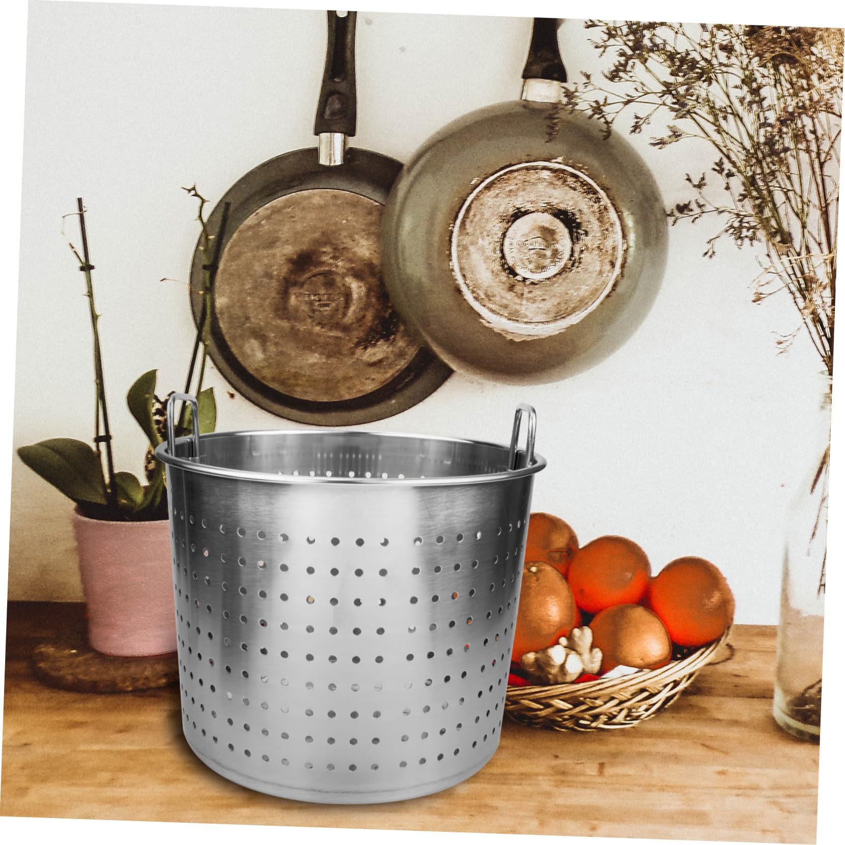 GLEAVI Cubo Grande de Acero Inoxidable Fugas para Cangrejos de Río y Carne, Diseño de Asa y Función para Escurrir Aceite en Cocina