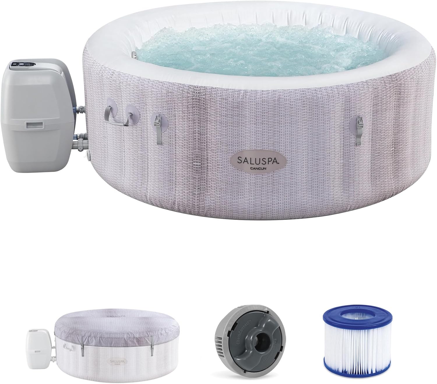 Bestway SaluSpa Cancun Inflatable Hot Tub 2-4 Person, 120 AirJets, Energy Efficient Portable Spa 71x26"