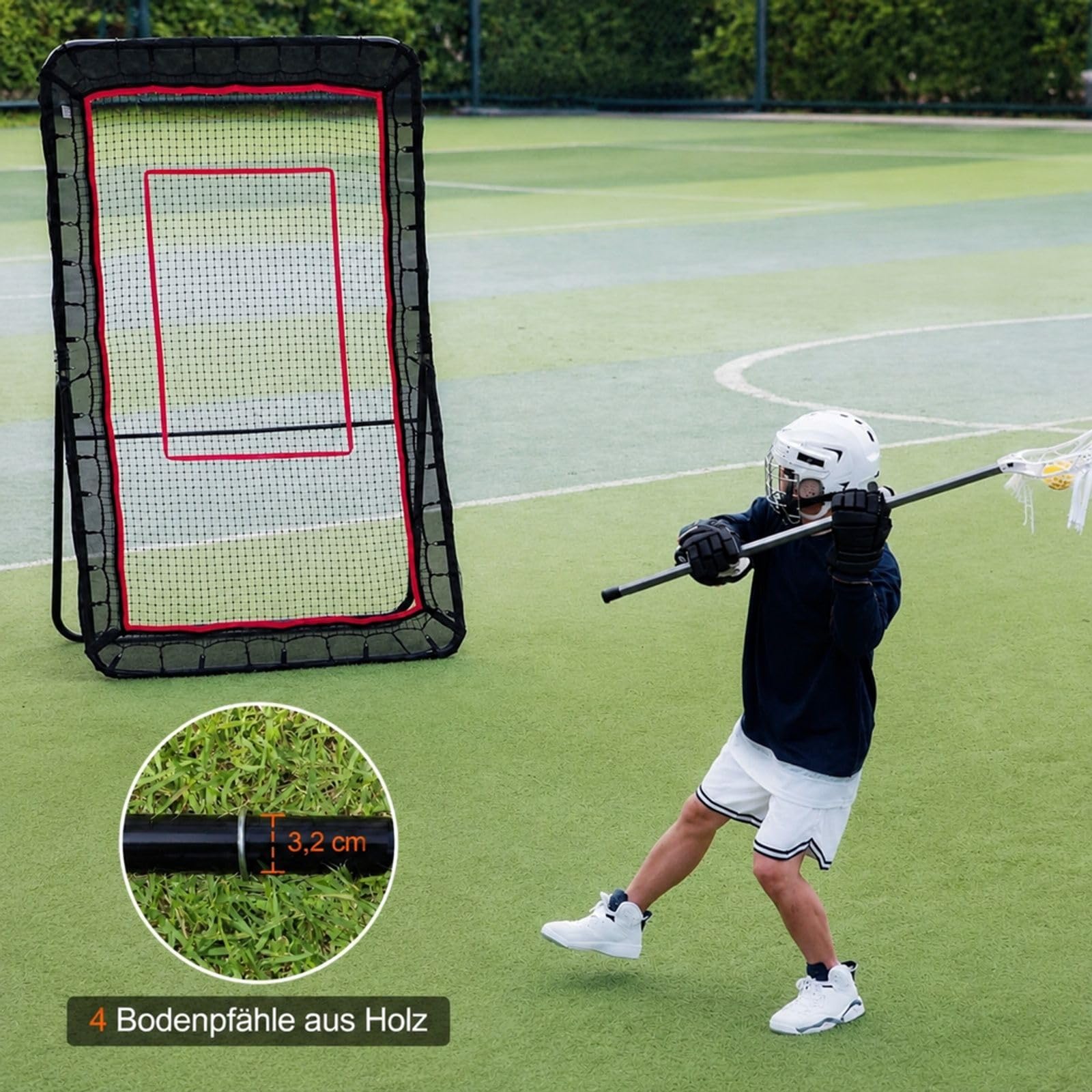 Multisport Rückprallnetz mit verstellbarem Winkel und Stahlrahmen für Fußball Lacrosse Volleyball Baseball Training drinnen draußen