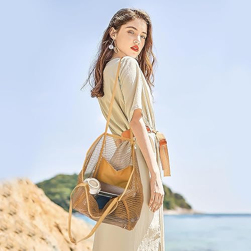 Miniatura 7 de VKIOIP Bolsa de playa de malla para mujer, bolsa de hombro para vacaciones, picnic