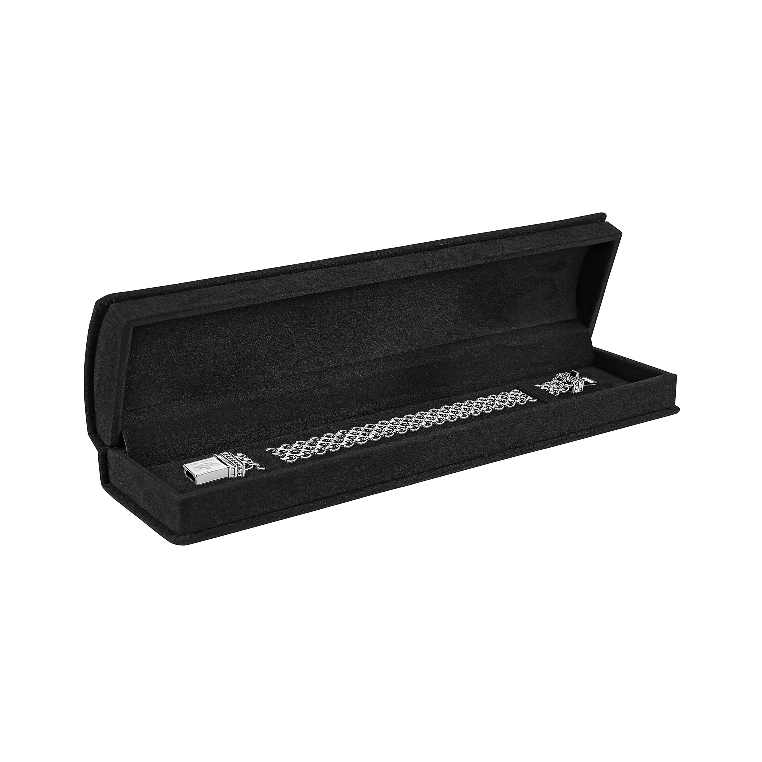 Noble Luxurious Suede Bracelet Jewellery Box with Matching Two Piece Packer with Ribbon for Engagement, Proposal or Special Occasions (Black, Bracelet Box)