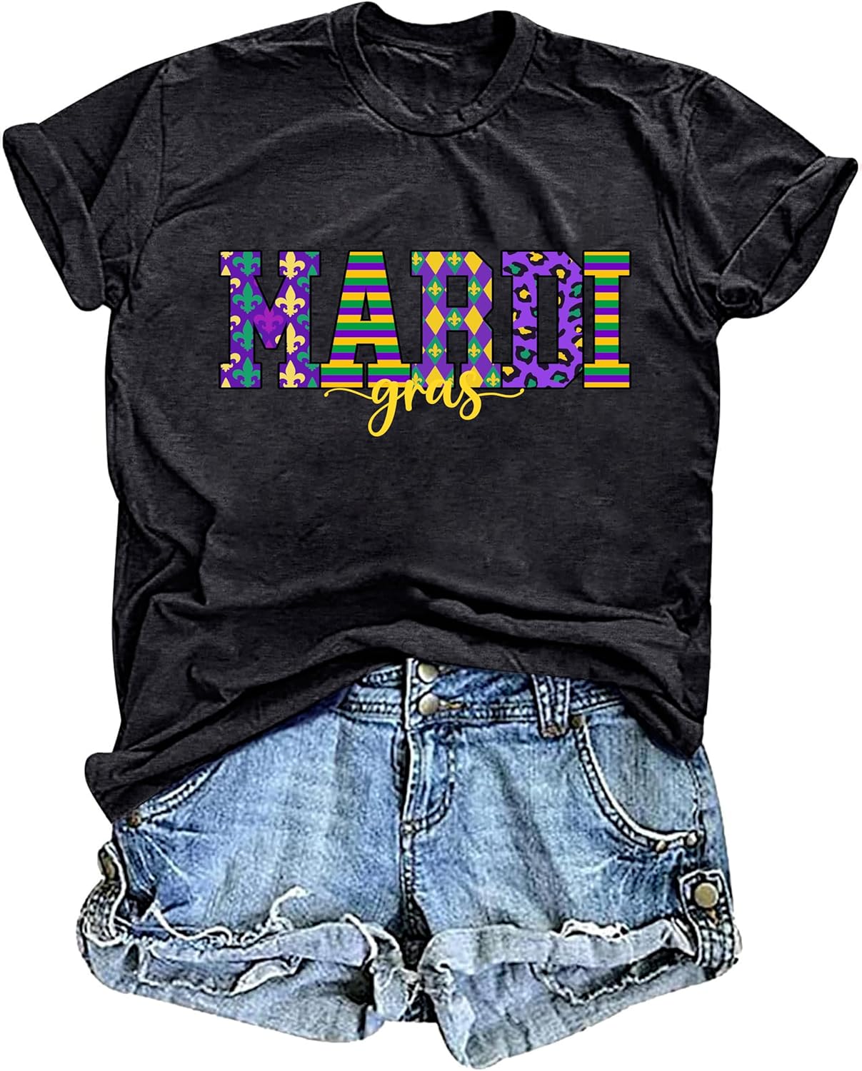 Mardi Gras Shirts for Women New Orlean Carnival Graphic Tee Tops Holiday Bleached Short Sleeve Costumes