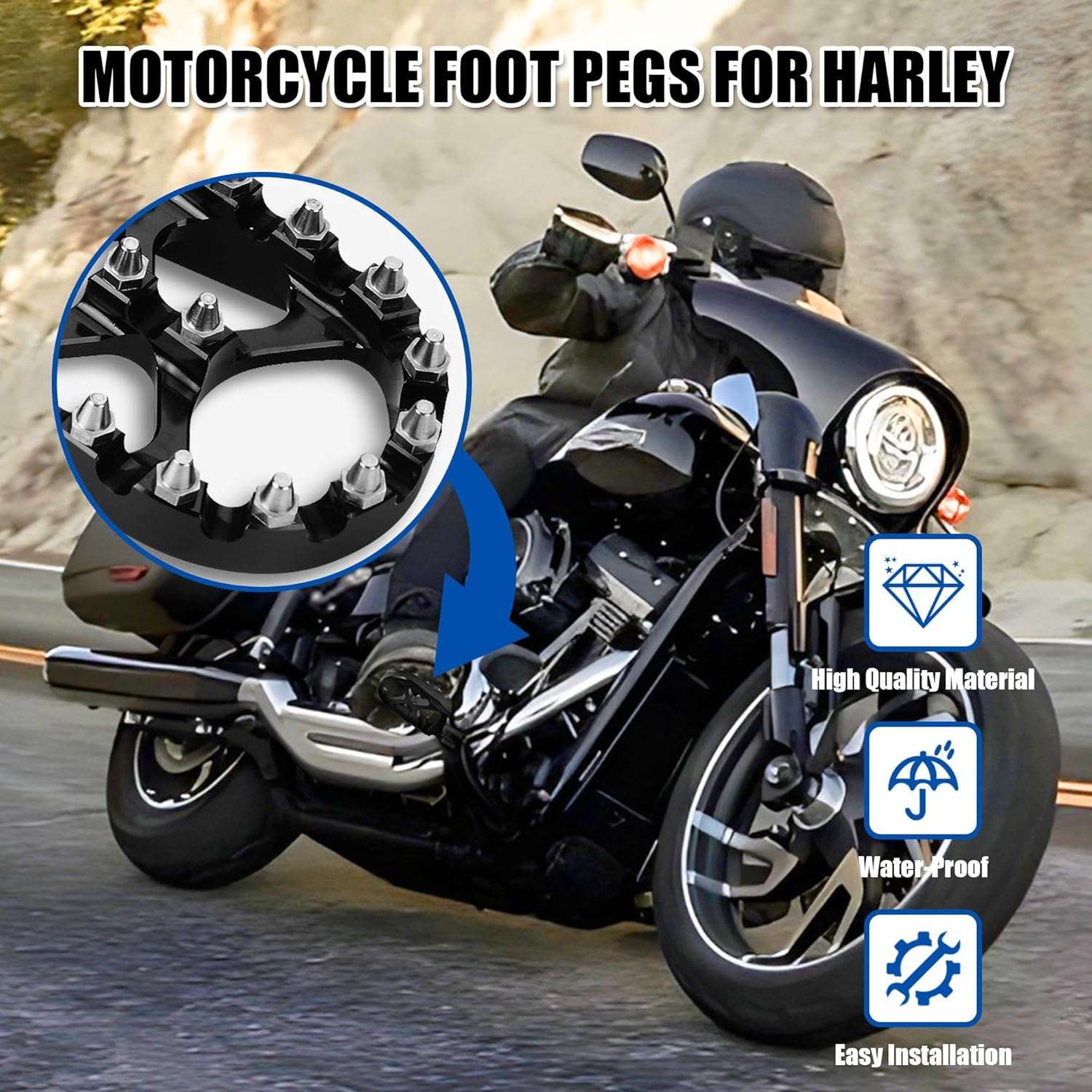 Front Rider Floorboards for Harley Softail Street Bob Low Rider Low Rider S 2018-2024，M8 Softail Foot Pegs CNC Style Motorcycle Wide Footpeg Footrest Pedal For Harley Softail Slim/Lower Rider
