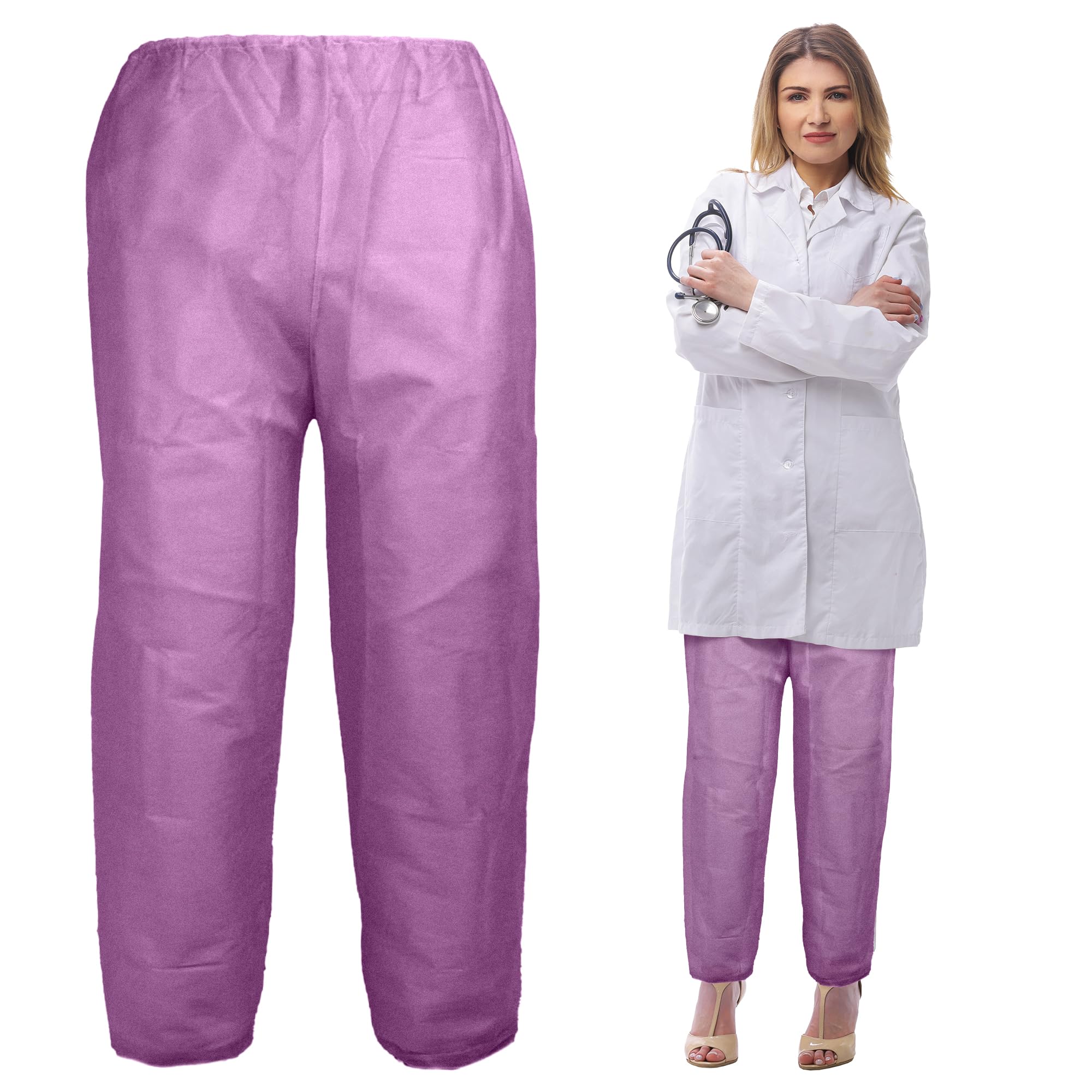 EZGOODZ Cranberry Disposable Scrub Pants, Small Size. Pack of 10 SMS Disposable Pants Medical with Waist Ties. Breathable Scrubs for Women and Men