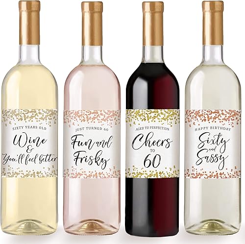 Miniatura 3 de Printed Party Etiquetas para botellas de vino de cumpleaños número 60, confeti, juego de 6