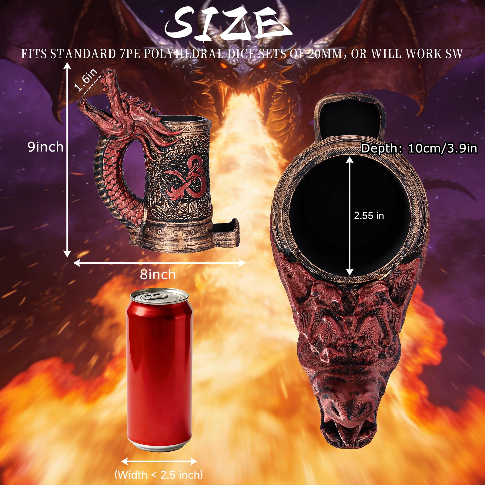 Dice Tower Tazza DND Dice Rolling Tower con 7 dadi Set | Red Dragon Dice Tower adatto per Dungeons and Dragons, giochi da tavolo, disponibile come portabevande, regali RPG.