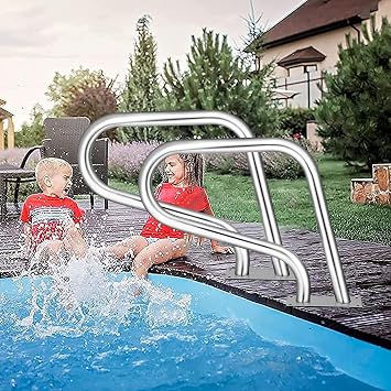 Pool Safety Handrails, 250LBS Load Capacity Swimming Stair Rail 304 Stainless Steel Railing Easy Mount for Inground Entry