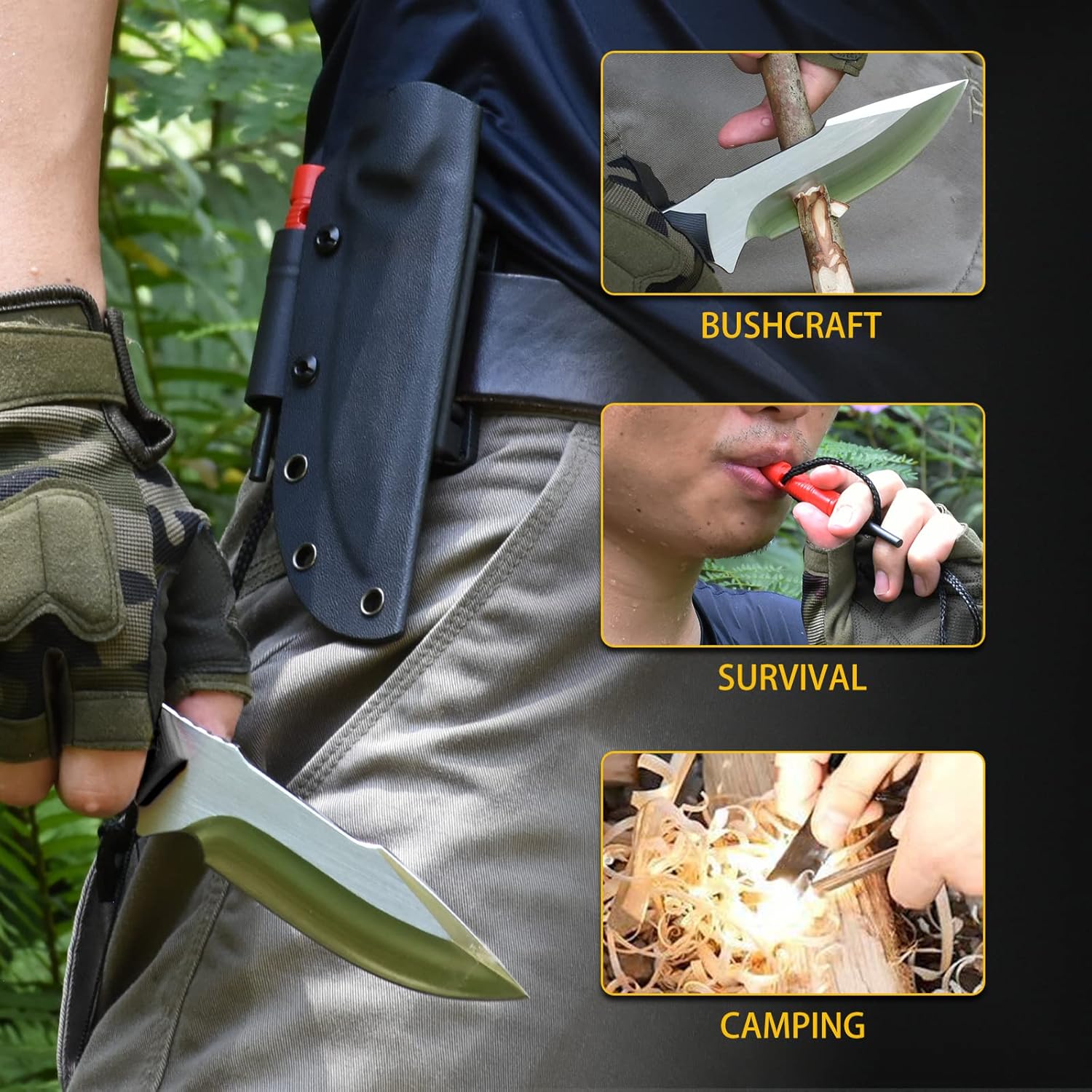 NedFoss Survival Knife with Fire Starter and Kydex Sheath, 9.25" Full Tang Fixed Blade Camping Knife with Sheath Horizontal & Vertical, Bushcraft Knife with G10 Handle for Outdoor, Hunting, Fishing : Everything Else