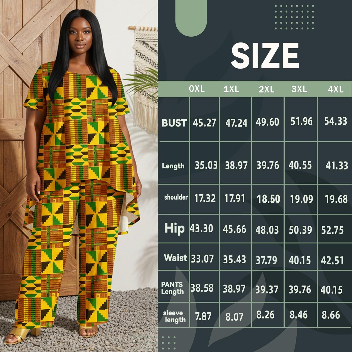 African Print 2PC Set Short Sleeve Top with Wide Leg Pants Traditional Kente Pattern Plus Size Lounge Sets for Women - Image 4