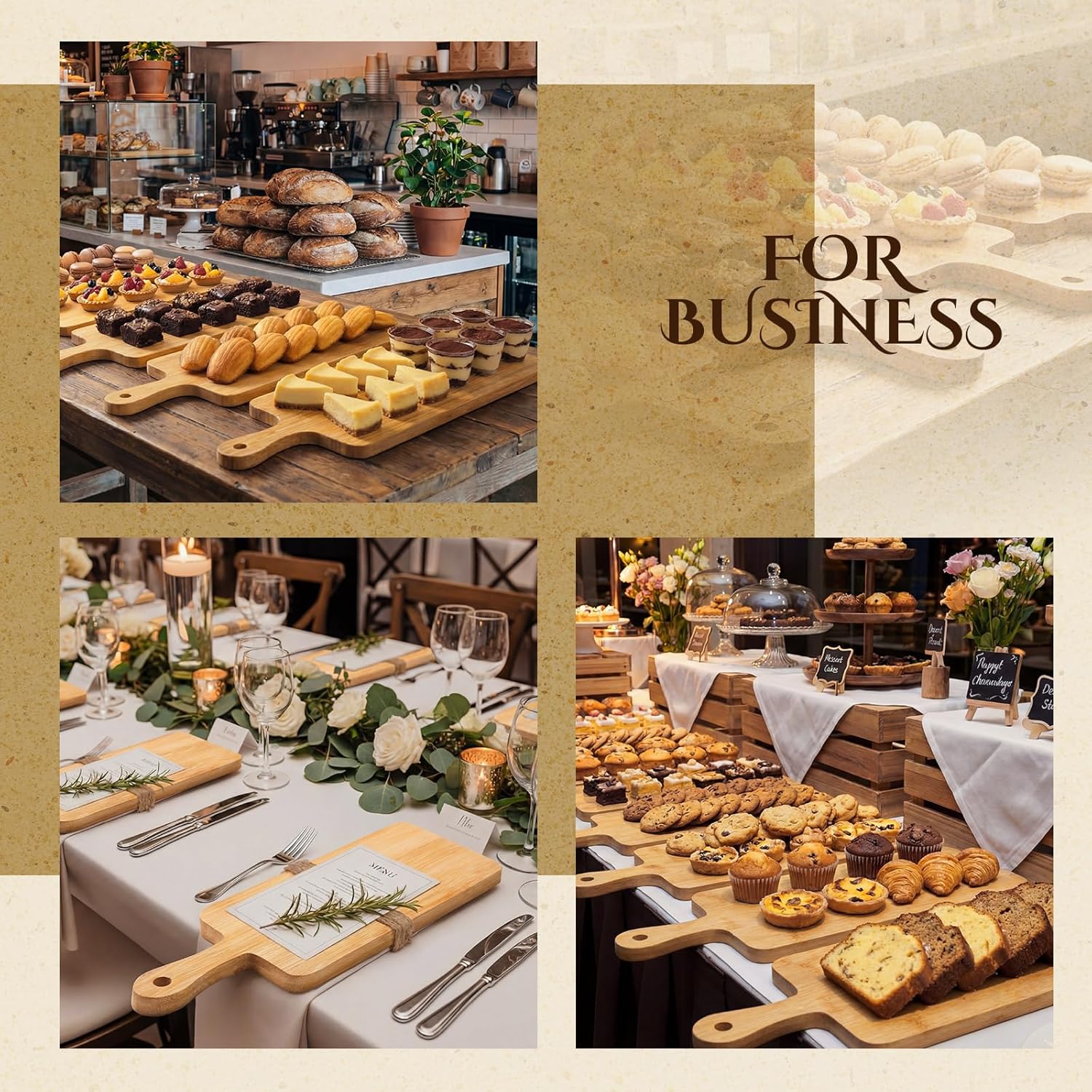 Nuenen 6 Pcs Wood Cutting Board with Handle 16.1 x 4.7 Inch Acacia Bamboo Wooden Serving Kitchen Chopping Boards for Pizza, Bread, Cheese, Charcuterie, Fruit, Vegetables(Narrow Bamboo)