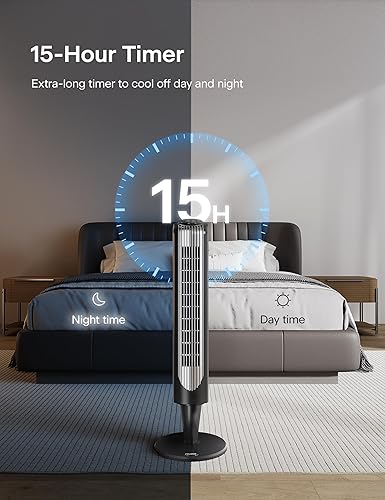 Miniatura 4 de Pelonis Ventilador de torre de 36 pulgadas para dormitorio, ventilador de torre oscilante con control remoto, ventilador silencioso de interior con