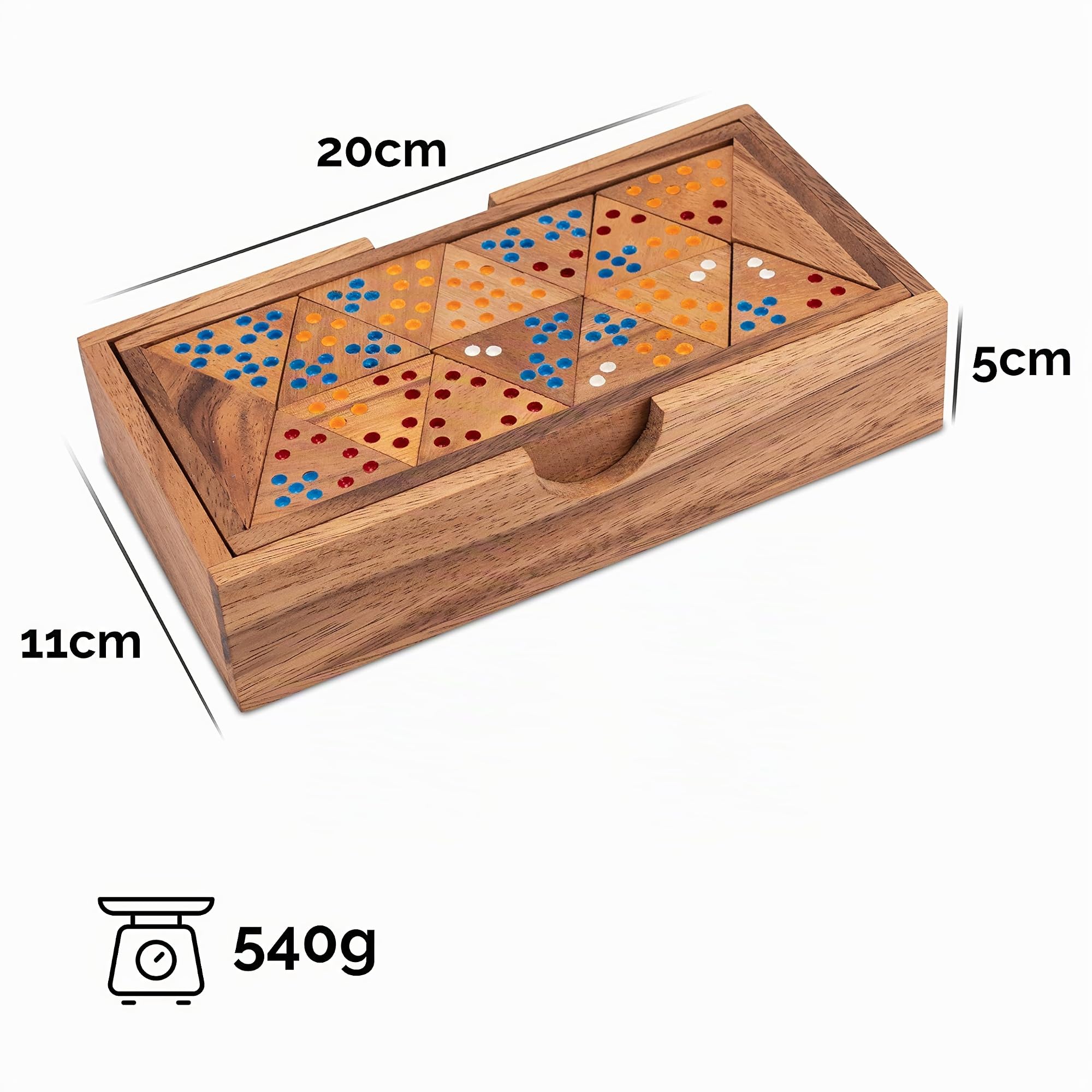 LOGOPLAY Tridomino - Triomino - Domino Triangle - Jeu de Pose - Jeu de société en Bois à Pois colorés