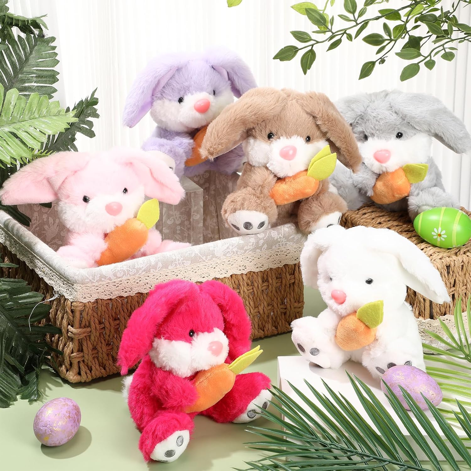 6 Pack Easter Plush Bunny 5.3 Inch Easter Stuffed Sitting Lop Eared Rabbit with Carrot Soft Lovely for Kids Baby Boys Girls Easter Basket Stuffers Animal Birthday Parties - Image 3