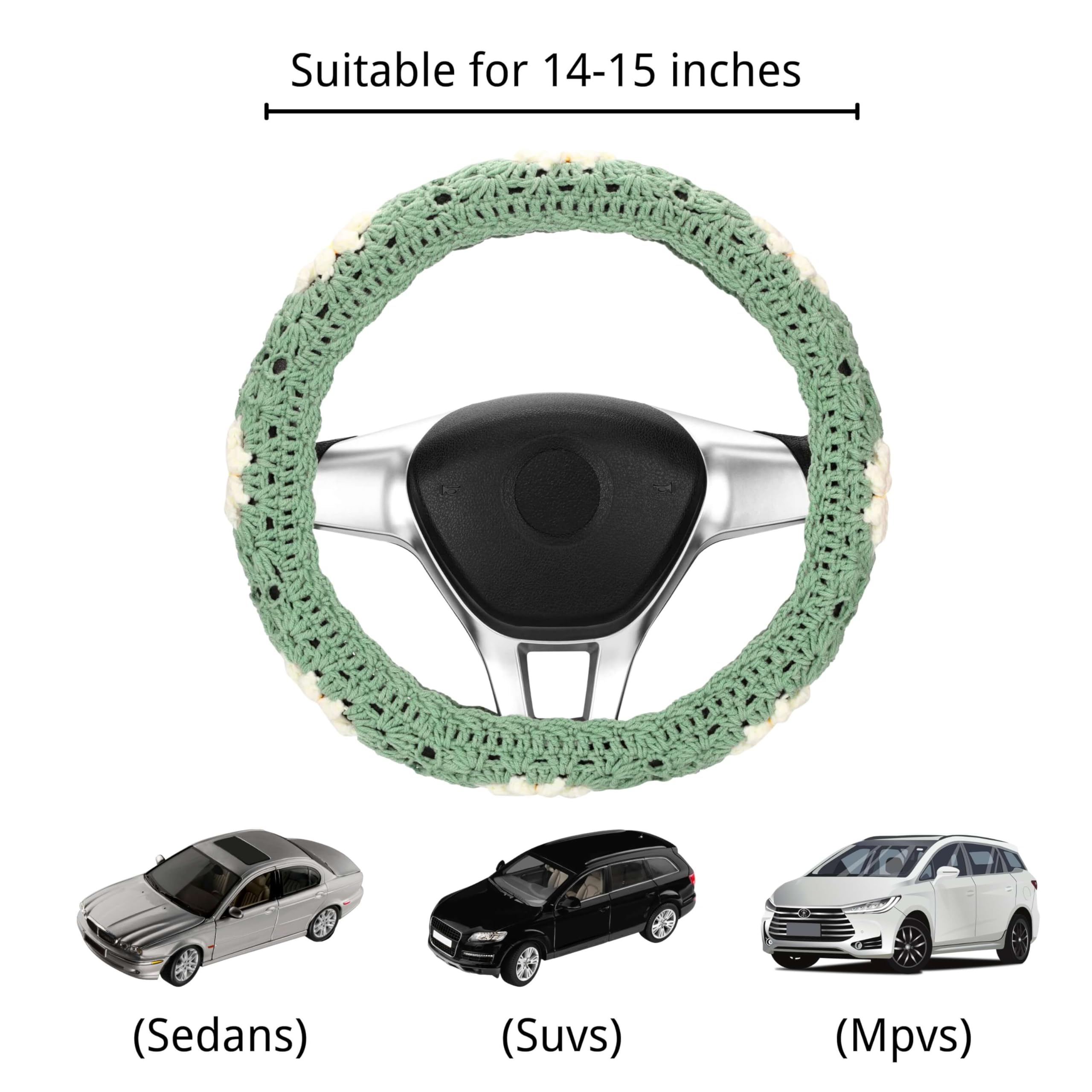 Szydełkowy zestaw pokrowców na kierownicę, uroczy pokrowiec na kierownicę samochodu boho 35-38 cm, ręcznie robiony, stokrotka, babcia, kwadratowy wzór, prezent, damskie akcesoria