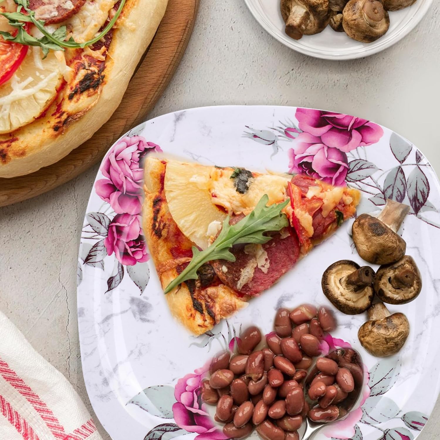 SHRIRAM Melamine SINGLE Plate Set | Fibre Dinner Set for Family | Melamine Set | Unbreakable | Heat Resistant| Durable| Shatter Resistant | Light Weight| BPA Free (Pink Marble Flower)