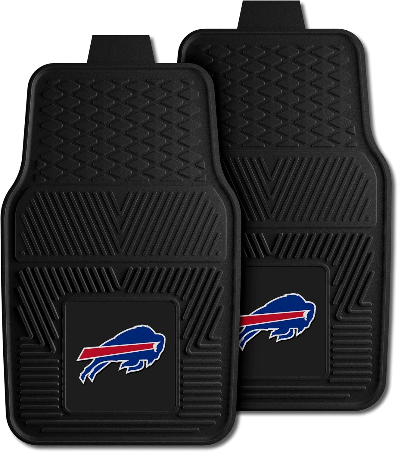 FANMATS 8887 Buffalo Bills 2-Piece Heavy Duty Vinyl Car Mat Set, Front Row Floor Mats, All Weather Protection, Universal Fit, Deep Resevoir Design