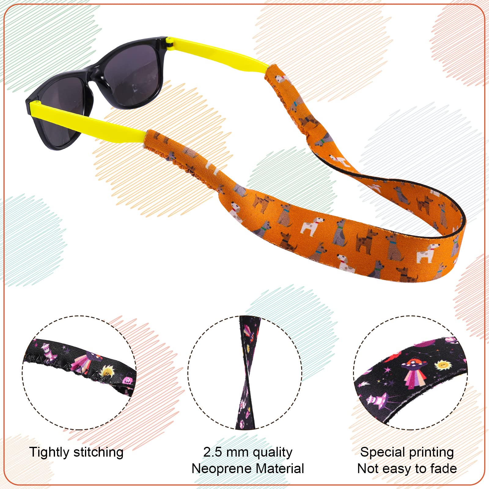 8 Uds Correas para Gafas de Sol para Niños 37x2,5cm Neopreno Correas para Gafas Estilo Infantil Ajustable Correa Gafas Flotante Cordón Suave para gafas de Sol para Deportes Acuáticos(8 Estilos)