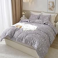 Vista 214 de 3 piezas de juego de funda de edredón tamaño individual XL, funda de edredón blanca con estampado floral azul, ropa de cama coquette de algodón