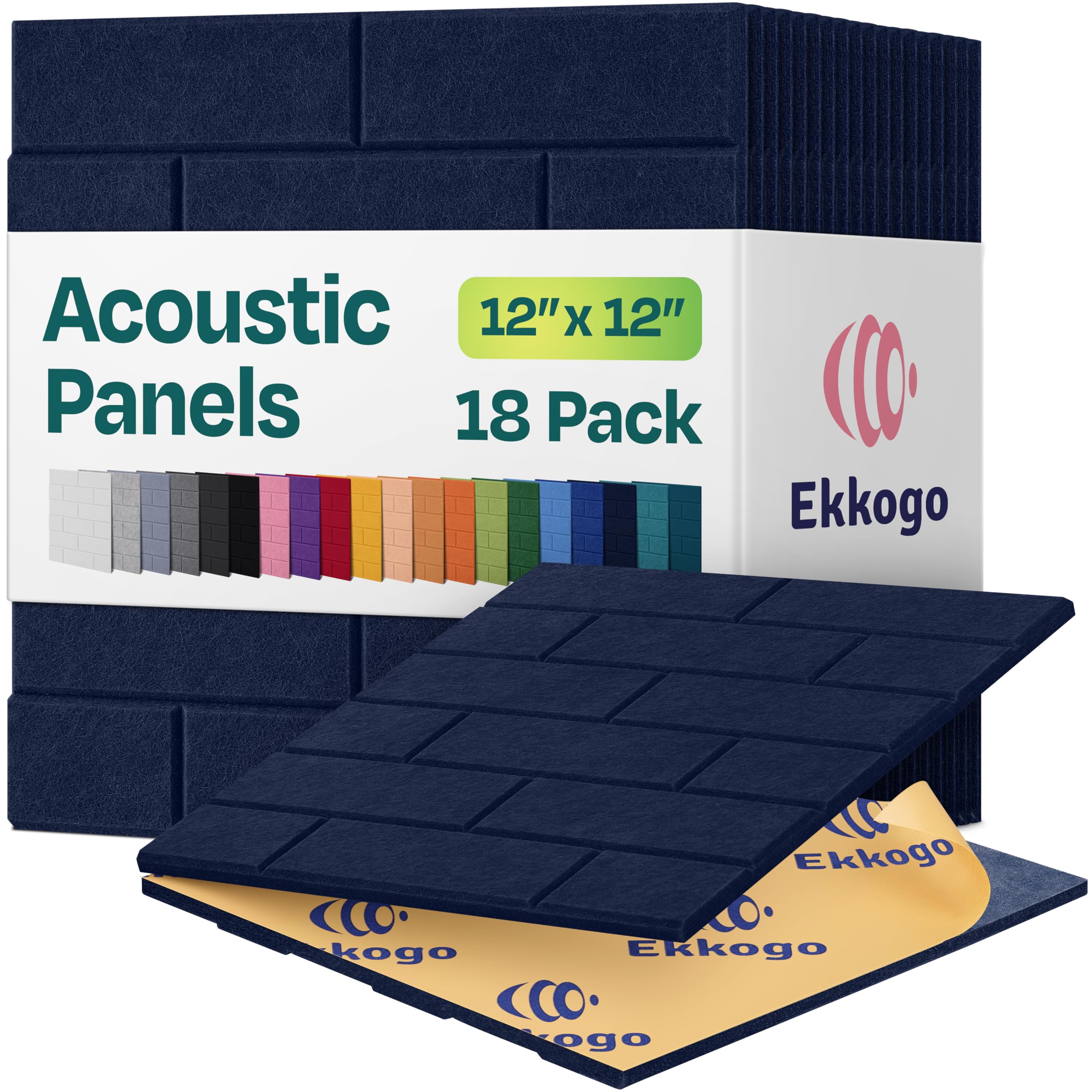 Acoustic Panels 18-Pack Soundproof Wall Panels 12"X12"X0.4" Brick Style Sound Panels Premium Sound Dampening Panels Easy Self Adhesive Installation - [Denim Blue]