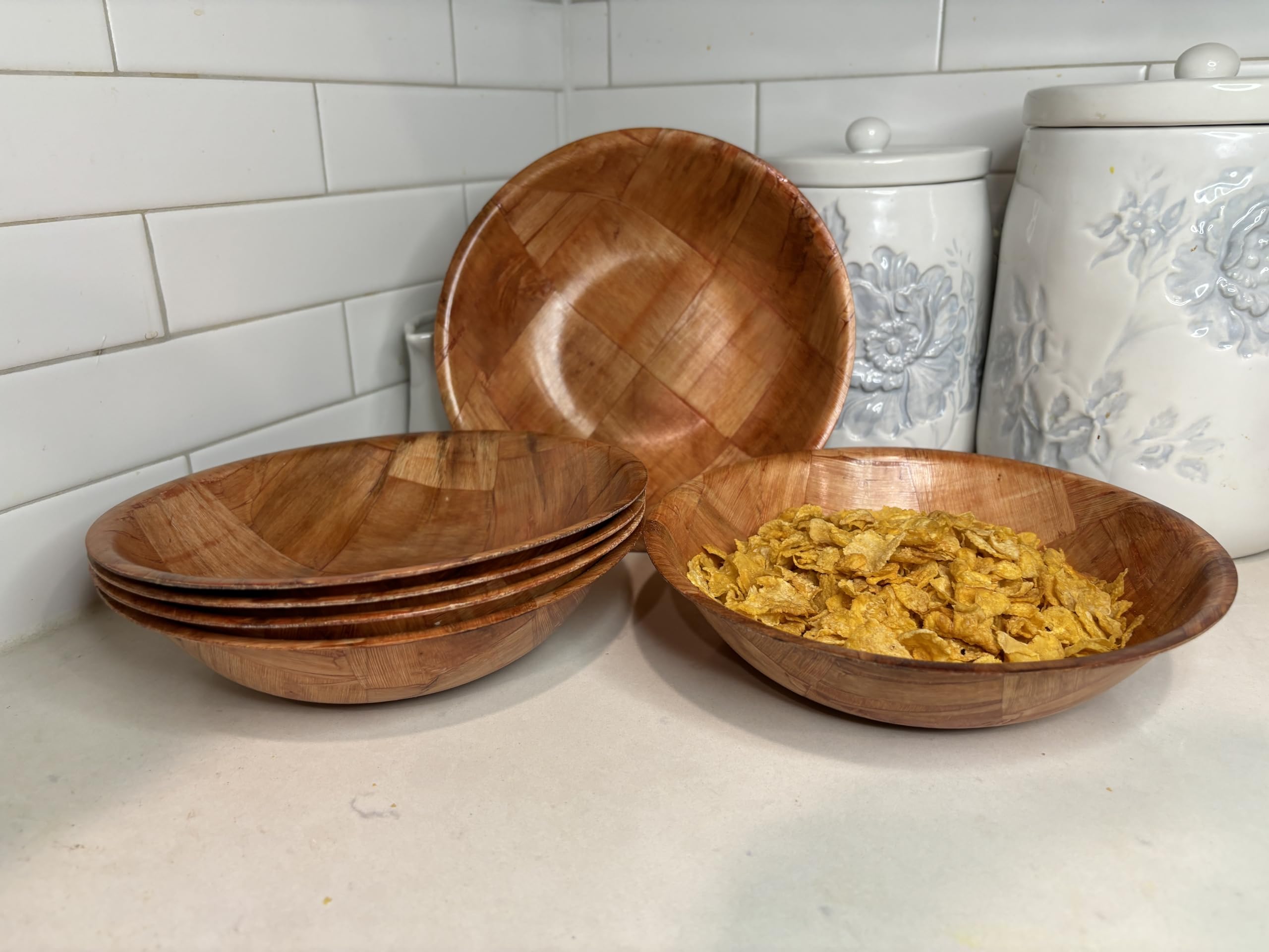 Rich&Richer Wooden Salad Bowl Set 6 Pcs - 8 Inch Salad Bowls Large Serving, Woven Wooden Bowls for Food, Mixing Bowls for Kitchen Set - Wood Salad Bowl Set Serving Bowls