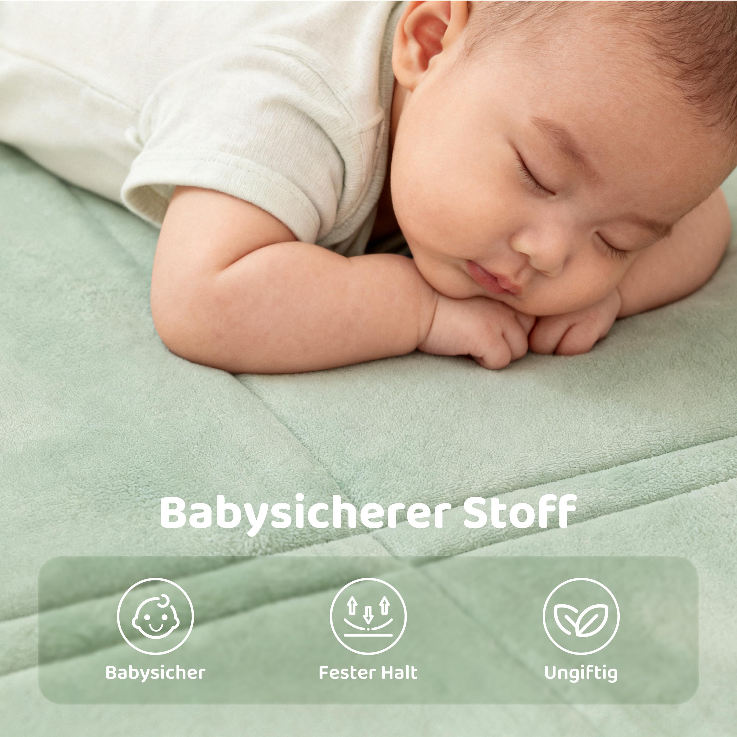 BYBYME 3cm Dicke Faltbare Krabbelmatte Baby, 120x180cm Spielmatte mit Rutschfester Unterseite, Weiche Bodenmatte aus Memory-Schaum für Babys, Kinder & Kleinkinder, Ideal für Wohnzimmer & Yoga, Grün