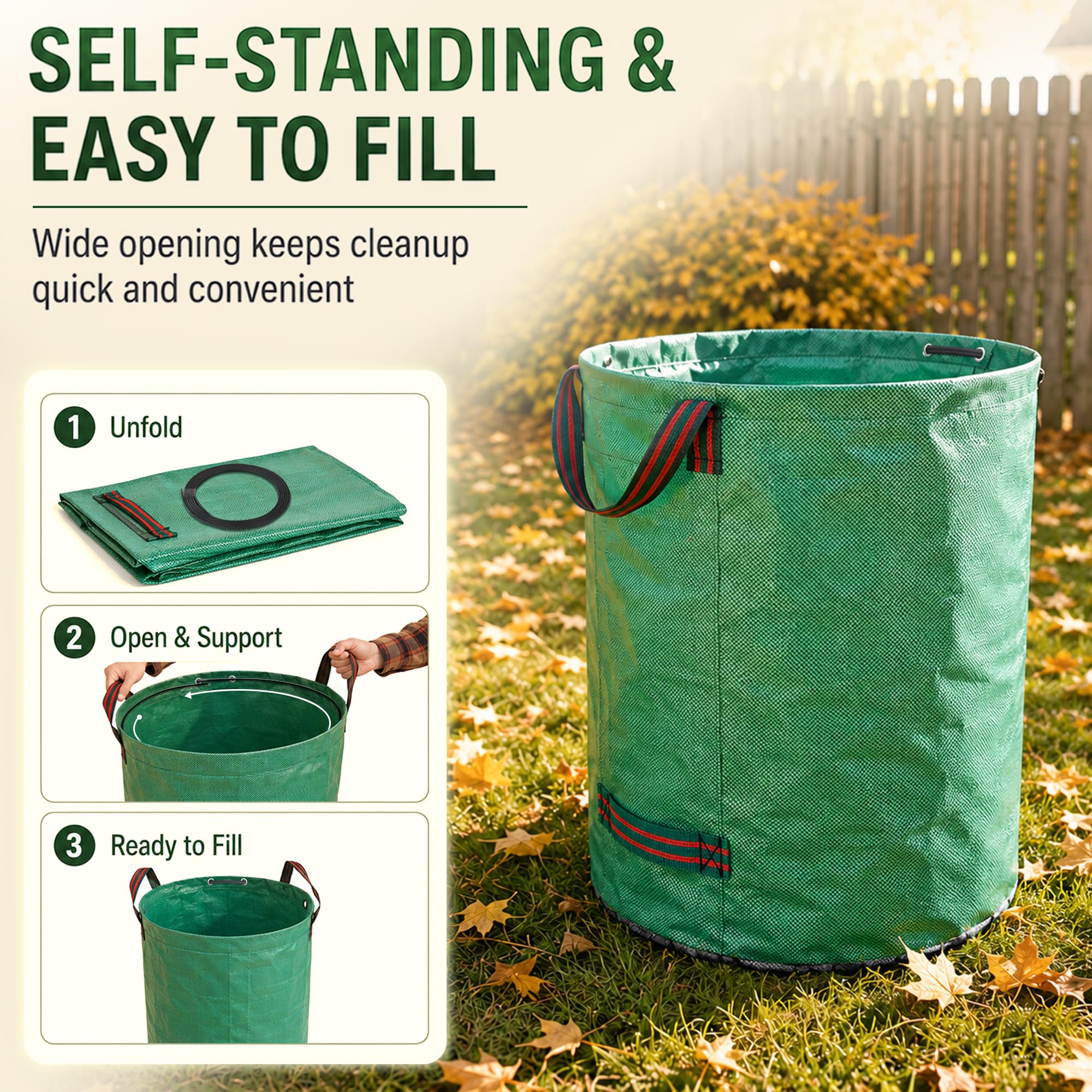 Singwow Sacchetti da giardino resistenti, riutilizzabili, con manici, ideali per raccogliere rifiuti, foglie (300 L x 2)