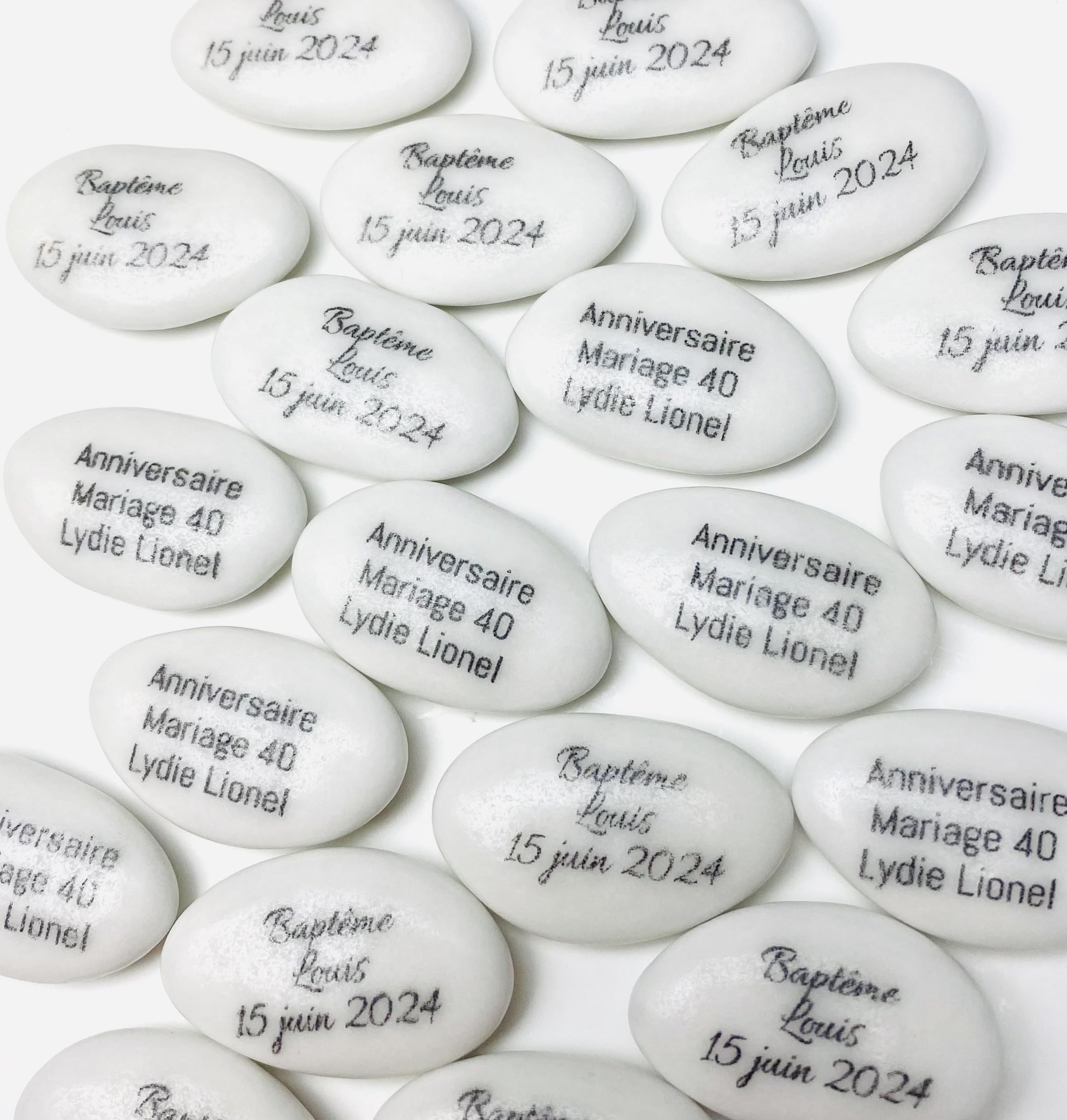 Dragées chocolat personnalisées avec votre texte 400g - Plus de 20 coloris au choix - pas cher - environ 150 dragées 71% de cacao - Fabrication artisanale en France (Blanc) - 2