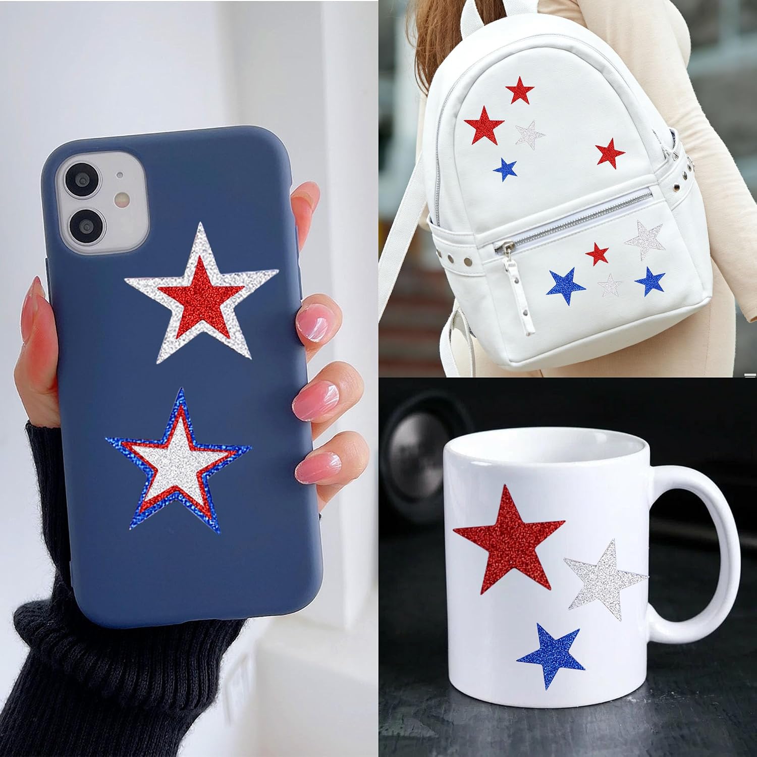 300Pcs Patriotic Foam Star Stickers, Red Blue Silver Stars Self-Adhesive Stickers, Glitter Star Shaped Foam Sticker for 4th of July Party Decor Scrapbooks Greeting Cards Arts Craft DIY Supplies