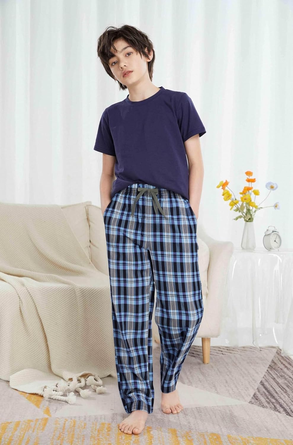 HiddenValor Boys Long Pajama Pants Lightweight Woven Cotton Bottom Lounge Pants with Pockets - Image 6