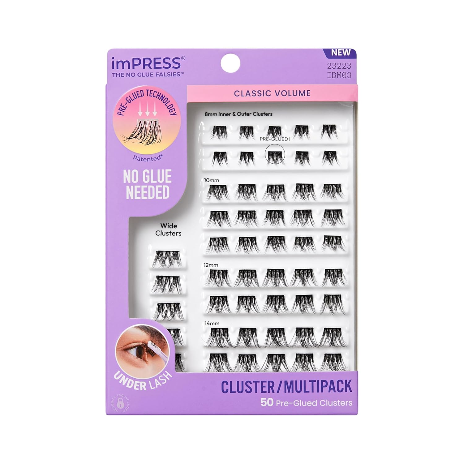 Kiss Impress False Eyelashes, Lash Clusters, Cluster Multipack, 'Classic Volume', 8mm-14mm, Includes 50 Pre-Glued Clusters, Contact Lens Friendly, Easy to Apply, Reusable Strip Lashes