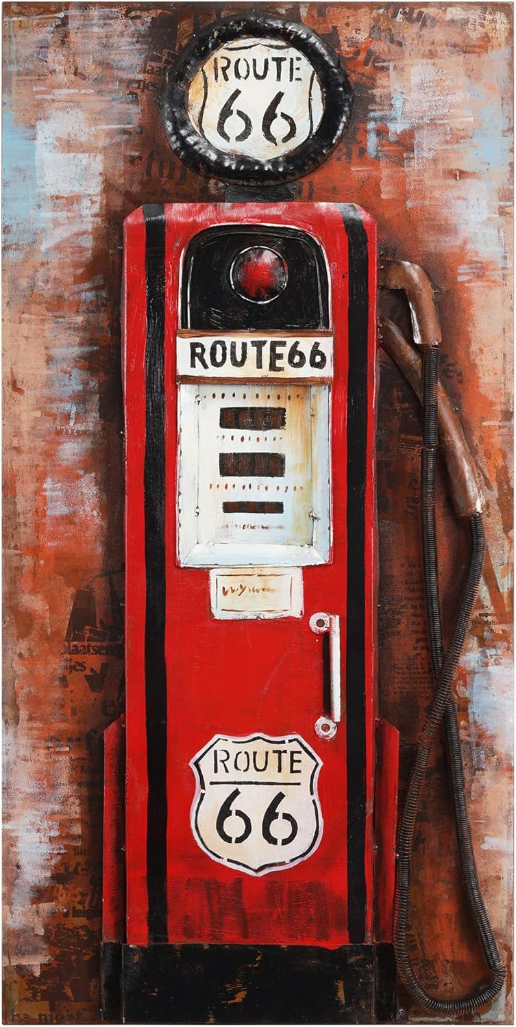 Empire Art Direct "Gas Pump" Mixed Media Hand Painted Iron Wall Sculpture by Primo, Red