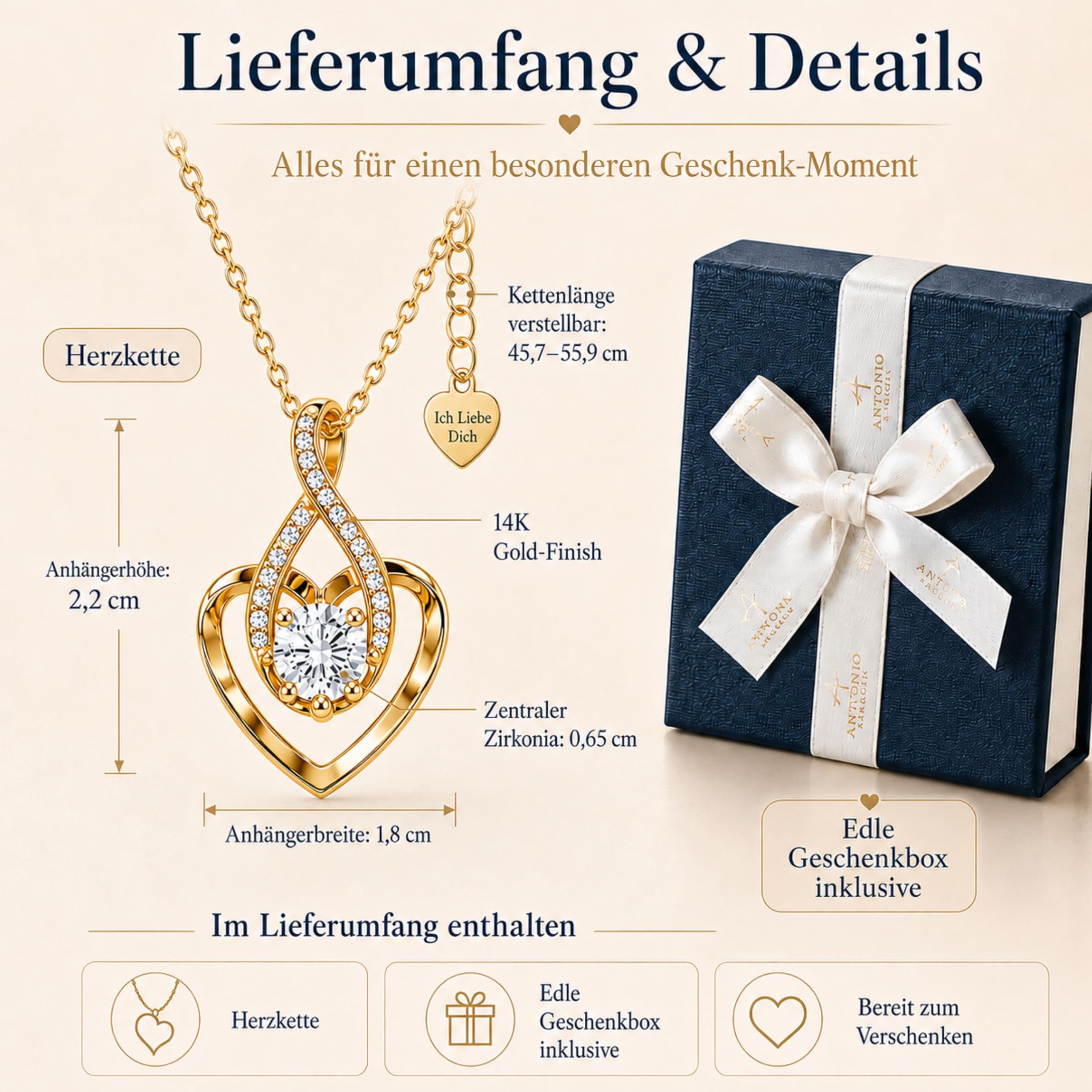 Geburtstagsgeschenke für Frauen,Gelbgold Beschichtet Herzkette für Freundin, Geschenkset frauen, Liebevolle Jahrestag Geschenk für Sie, Weihnacht, Valentinstag,An Meinen Schatz Kette