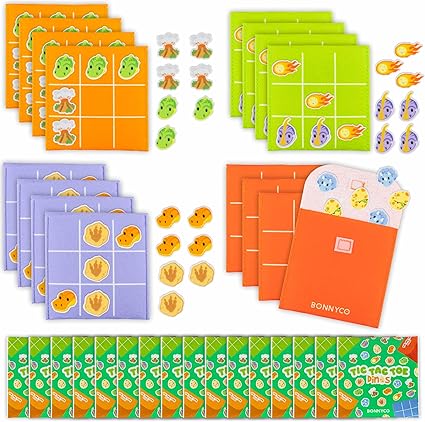 BONNYCO Tic Tac Toe Pack 16 Dinosauri Gadget Compleanno Bambini. Mini Giochi, Regalini Fine Festa Compleanno Bambini. Regalino Fine Festa Invitati Persierini, Gioco Tris Giochini Scuola