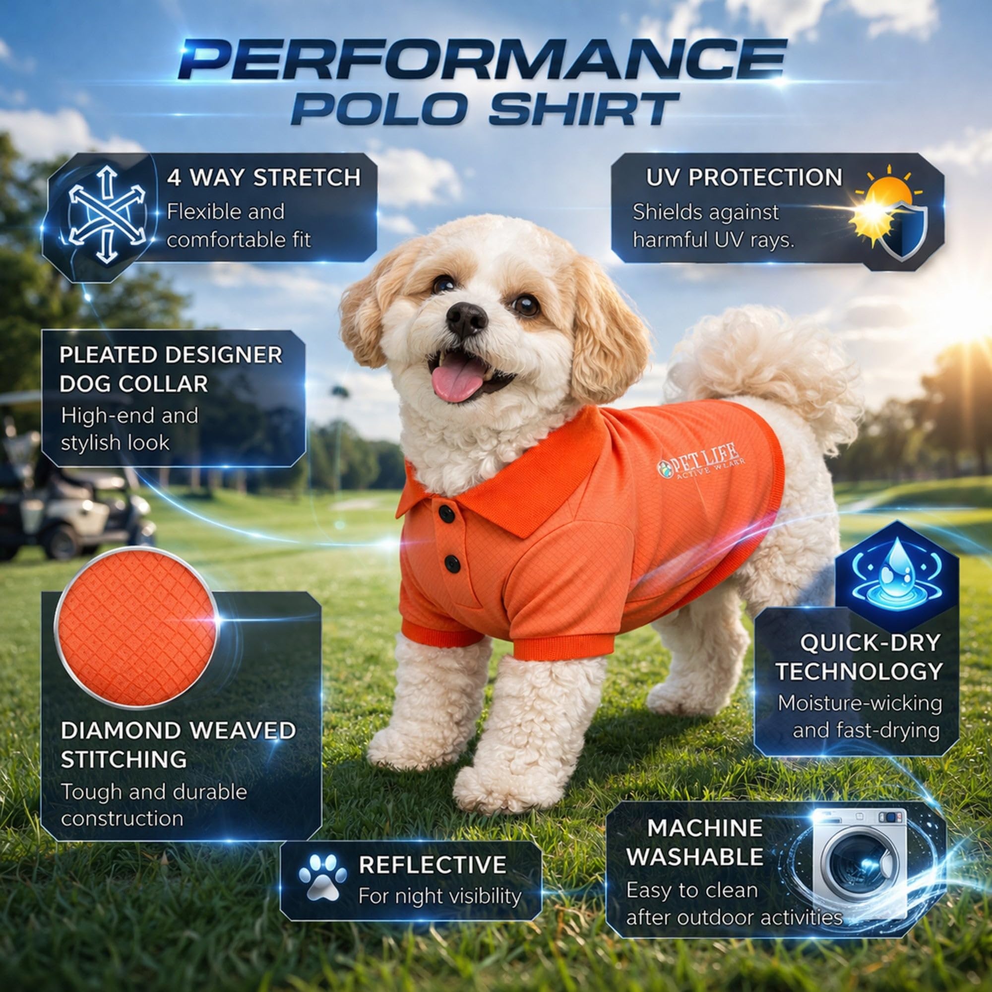PetLife Active Playera Polo para Perro, a Prueba de mechas, elástica, Relajada, tamaño Grande, Color Naranja