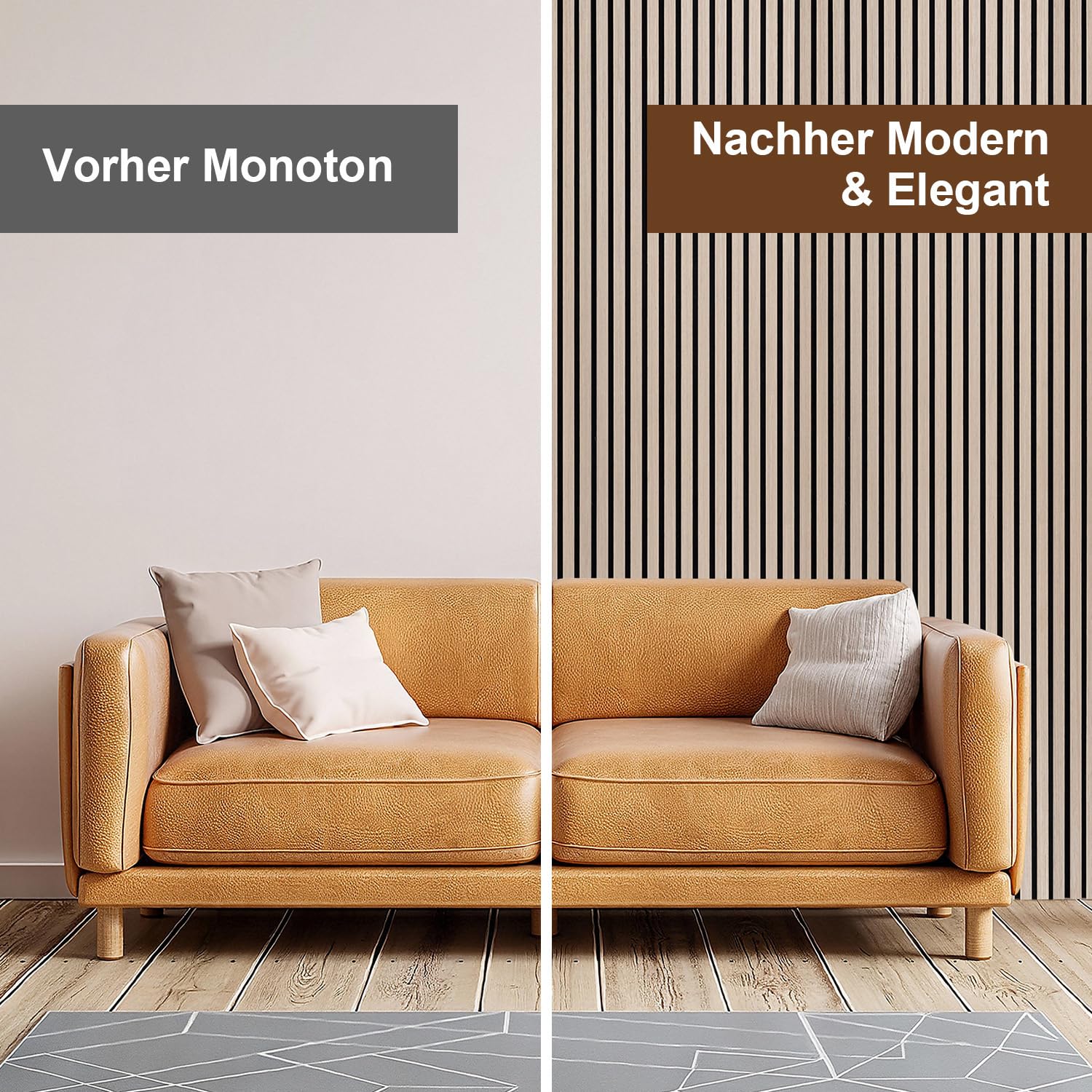 6x Akustikpaneele Holz 120x60cm (4.32m²) Selbstklebend 3D Wandpaneele in Holzoptik für Schallschutz & Dekoration,Holzpaneele für Wohnzimmer,Büros,Studios,Zur Wandmontage,Eiche